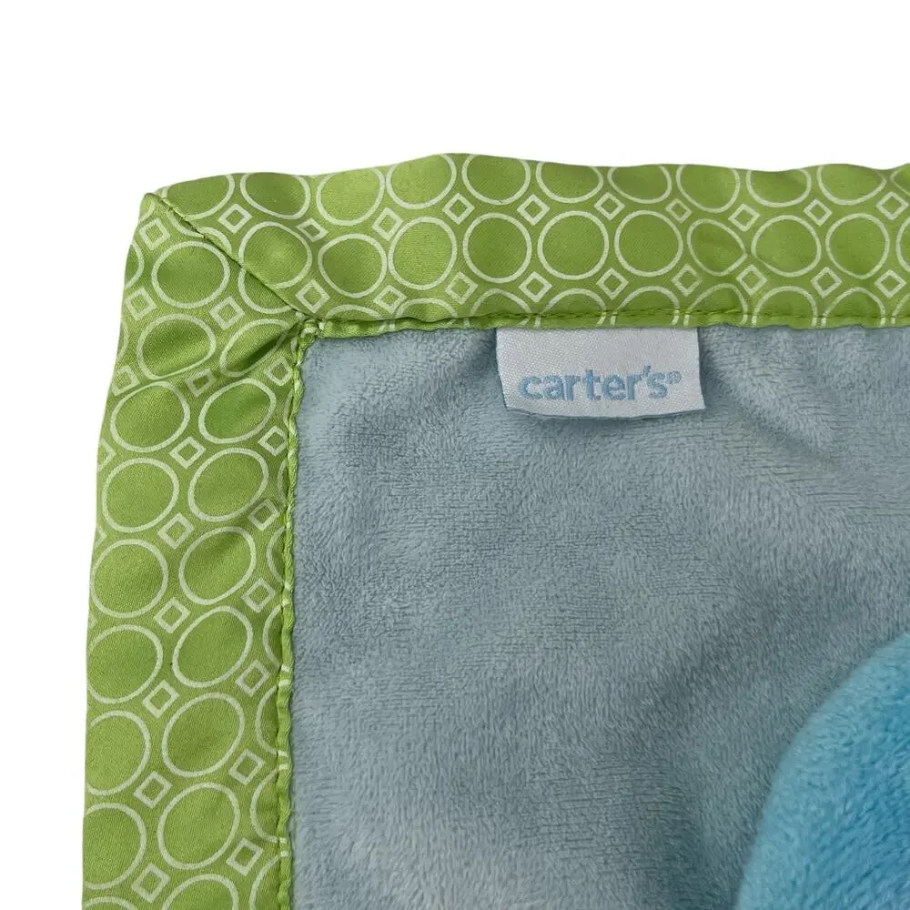 Carter's Plush Blue Monster Security Blanket Rattle Lovey Satin Trim 14